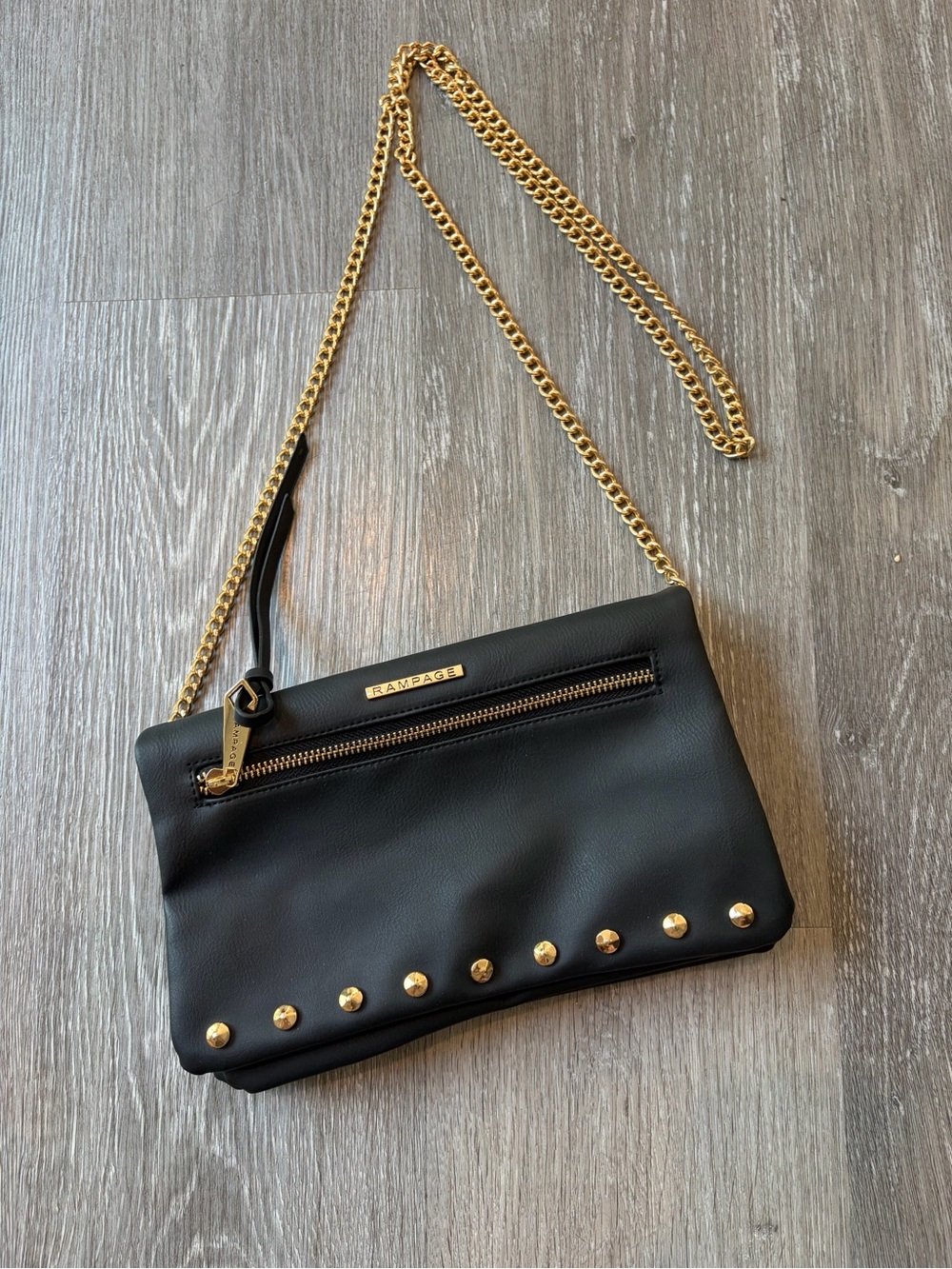 Rampage Black Chain Crossbody Bag with Gold Studs